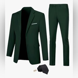 Men's Green Slim Fit 3 Piece Suit Set